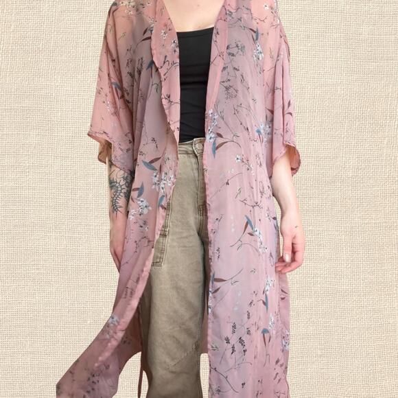 Sheer Pink Floral Slip/Cover Up - Picture 2 of 5